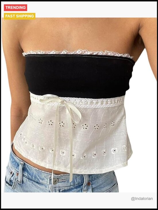 Tops - Polyester Tube Top, Strapless Crop, Y2K Retro Style